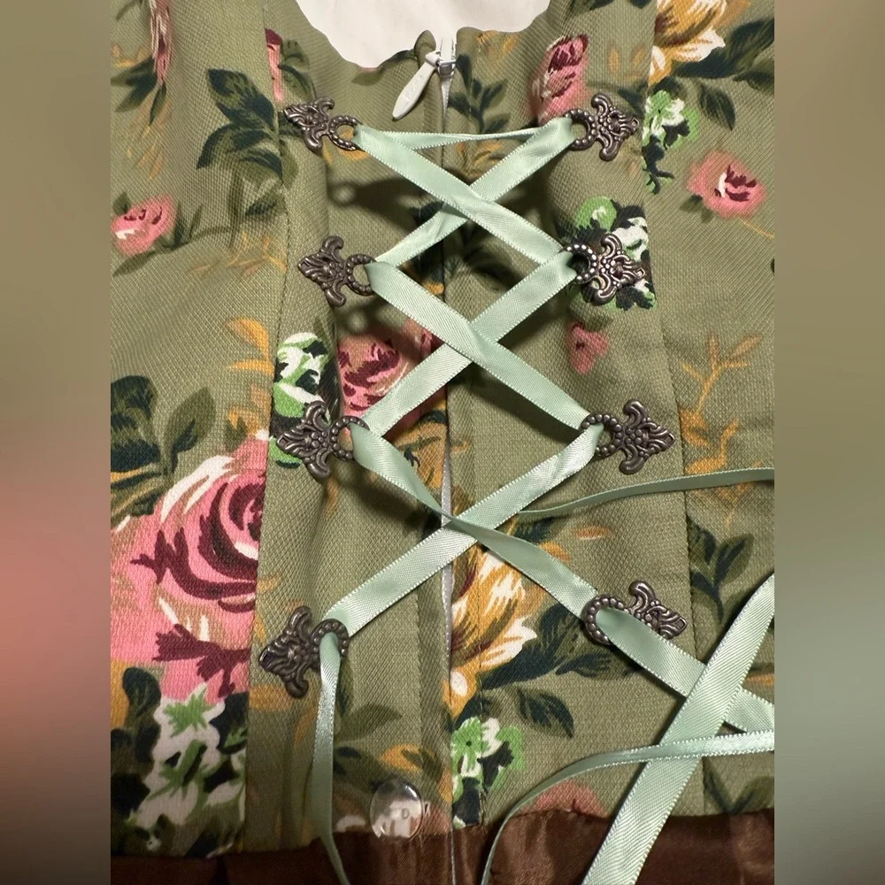 Edelnice Oktoberfest German Corset dress, Size EU 40 (Us 6), Green & brown - Picture 4 of 6